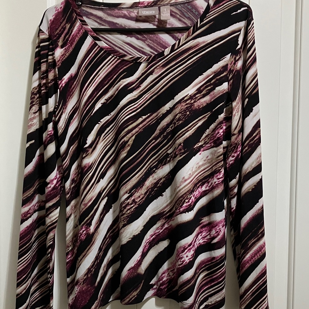 Chico's Women's Long Sleeve Abstract Top - Black, Pink, White